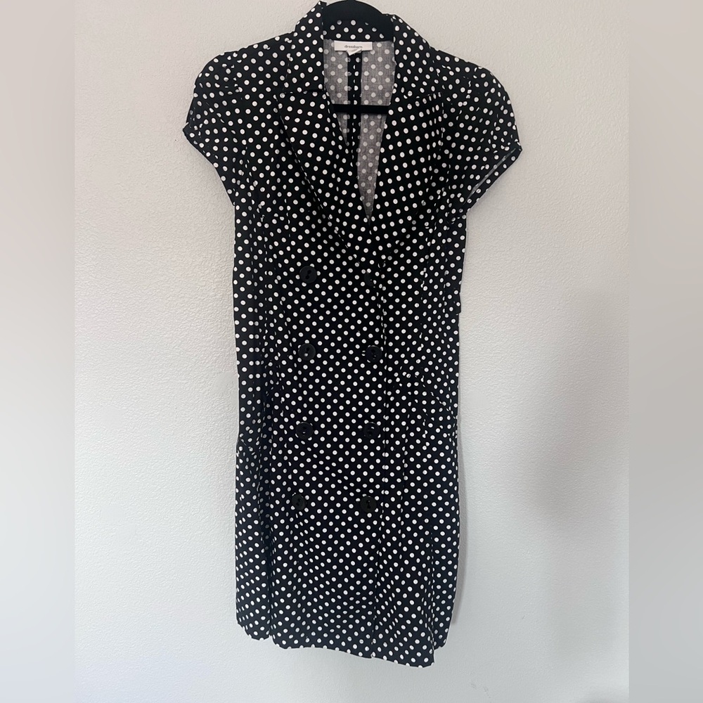 Dress Barn Black and White Polka Dot Button Down Dress Size 4